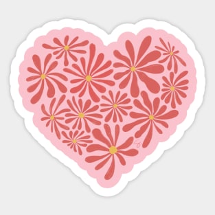 Coral Daisy Heart Sticker